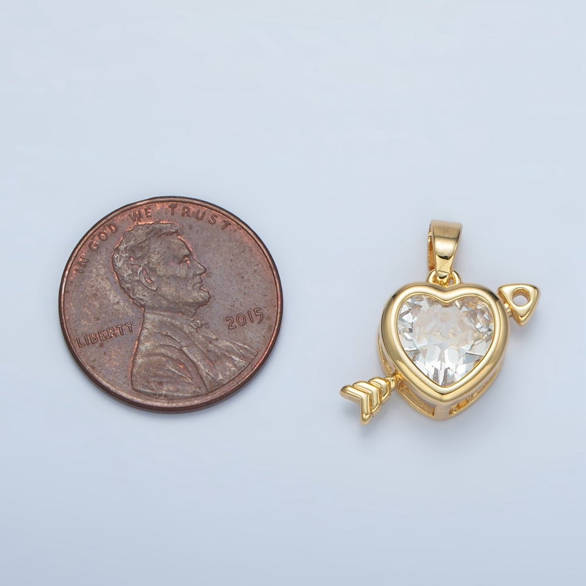 24K Gold Filled Clear CZ Heart Arrow Pendant | I695