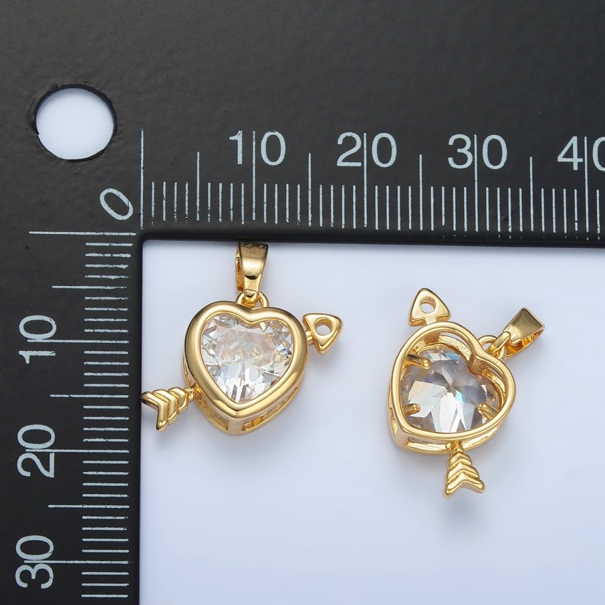 24K Gold Filled Clear CZ Heart Arrow Pendant | I695