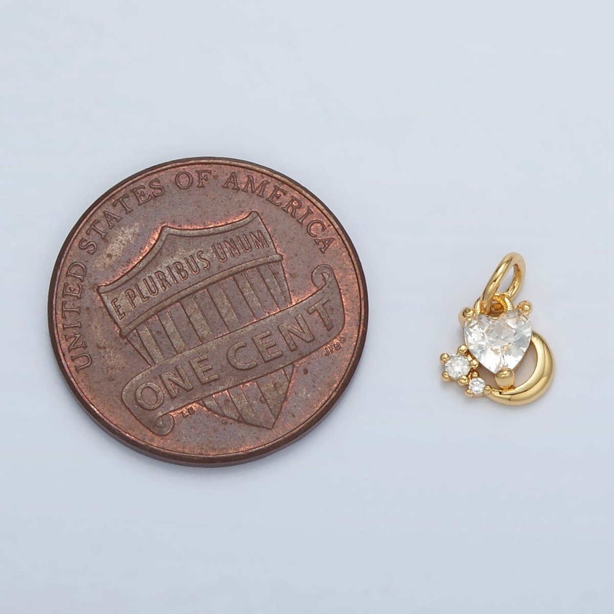 24K Gold Filled Clear CZ Heart Crescent Moon Mini Charm | AC147