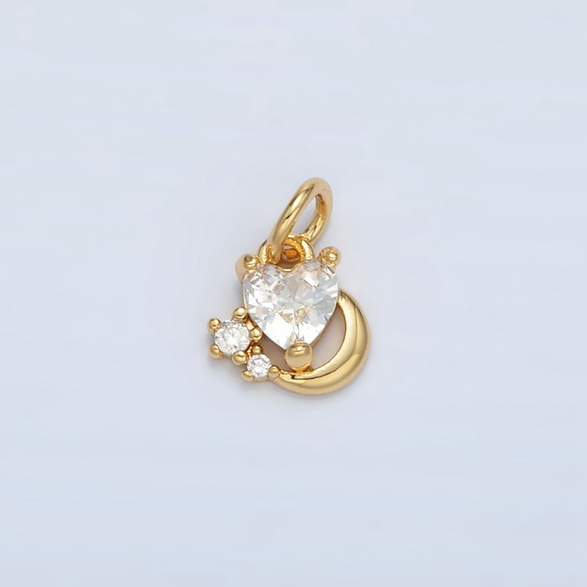 24K Gold Filled Clear CZ Heart Crescent Moon Mini Charm | AC147