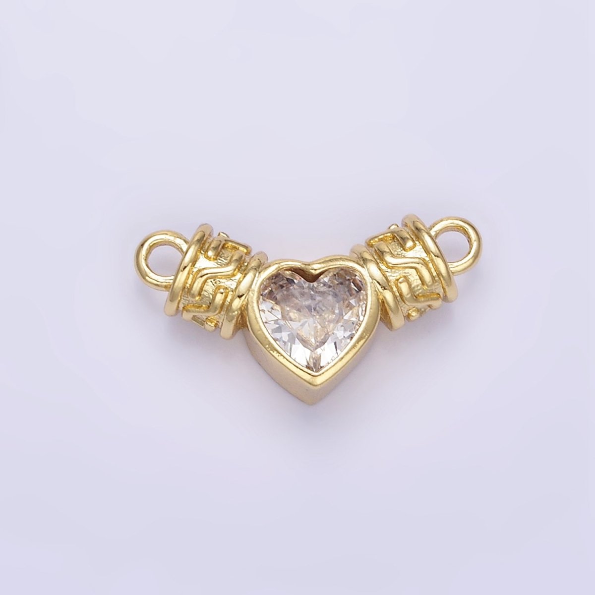 24K Gold Filled Clear CZ Heart Geometric Tube Connector | F169