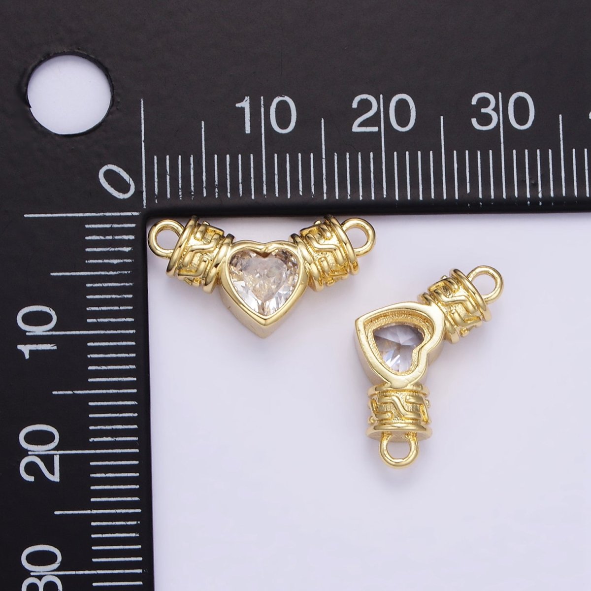24K Gold Filled Clear CZ Heart Geometric Tube Connector | F169