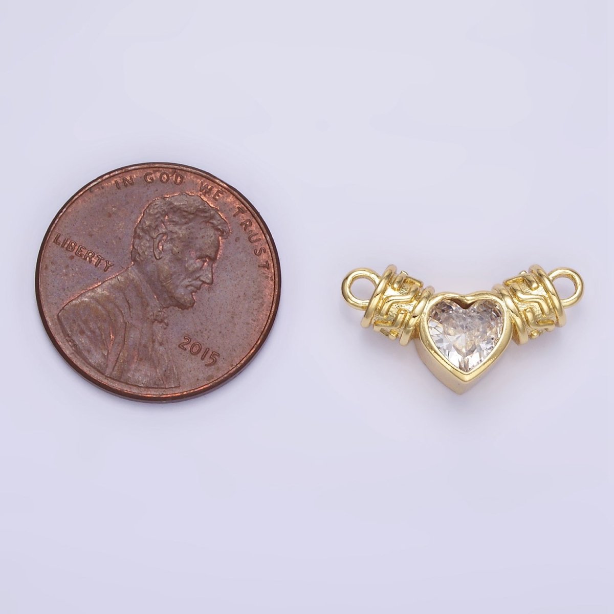 24K Gold Filled Clear CZ Heart Geometric Tube Connector | F169