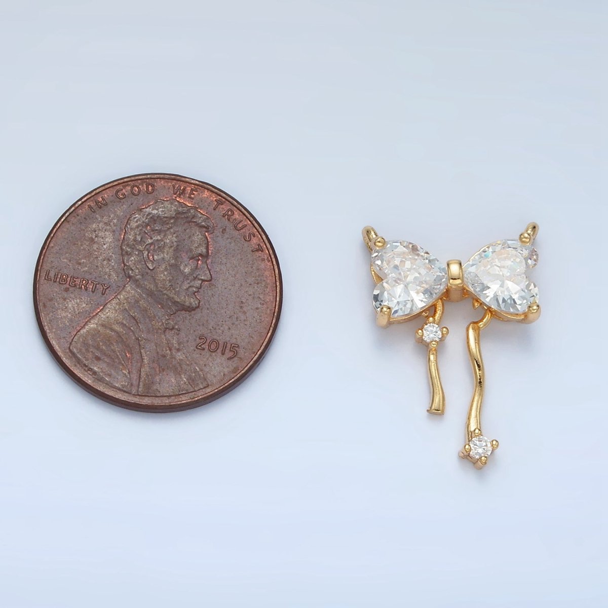 24K Gold Filled Clear CZ Heart Ribbon Bow Connector | F129