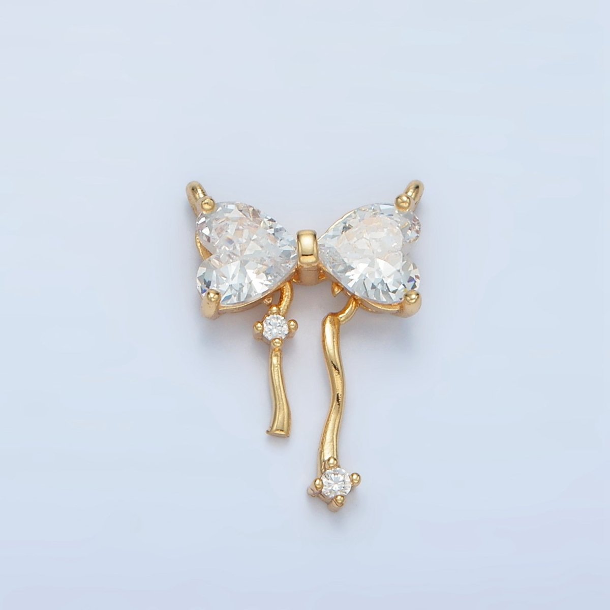 24K Gold Filled Clear CZ Heart Ribbon Bow Connector | F129