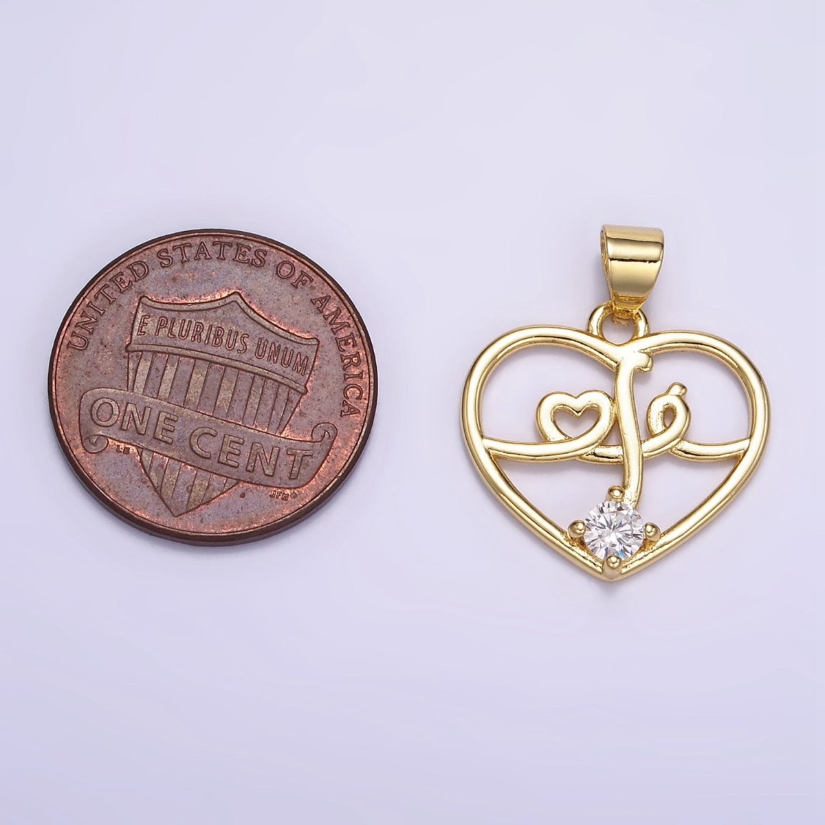 24K Gold Filled Clear CZ Lined Open Heart Pendant | AA070