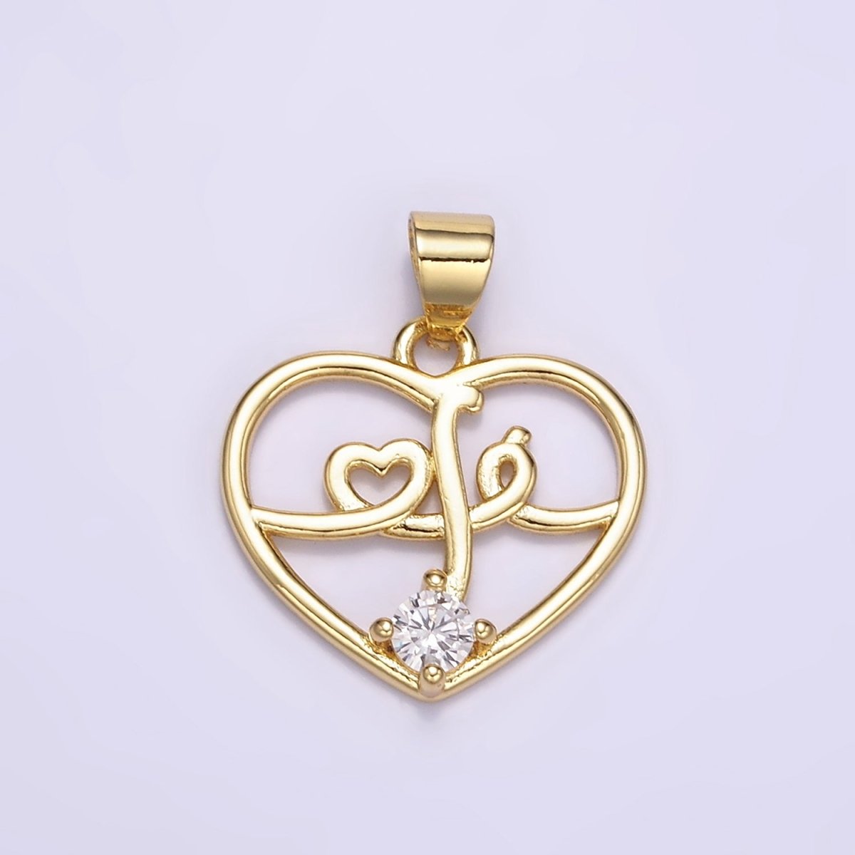 24K Gold Filled Clear CZ Lined Open Heart Pendant | AA070