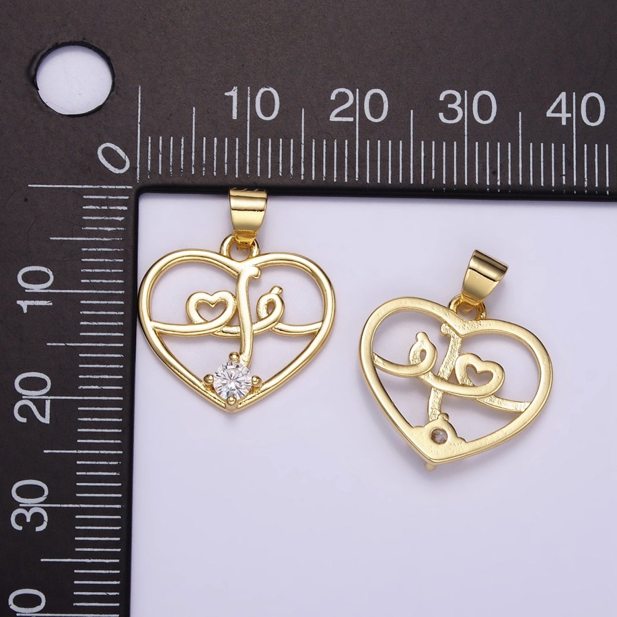 24K Gold Filled Clear CZ Lined Open Heart Pendant | AA070