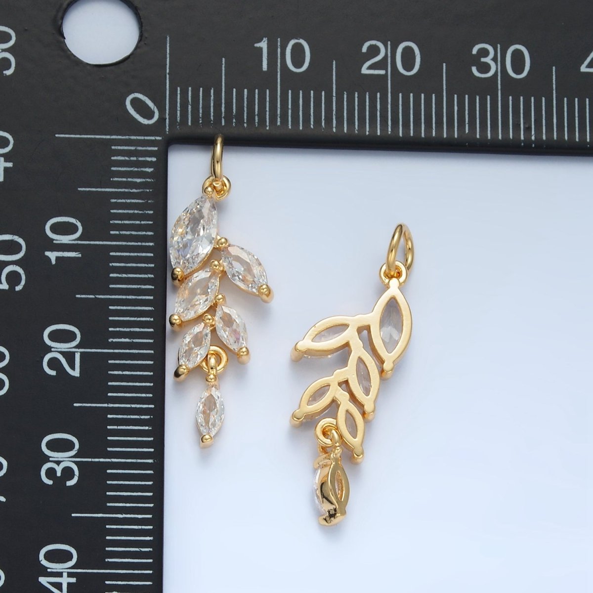 24K Gold Filled Clear CZ Marquise Leaf Charm | X285