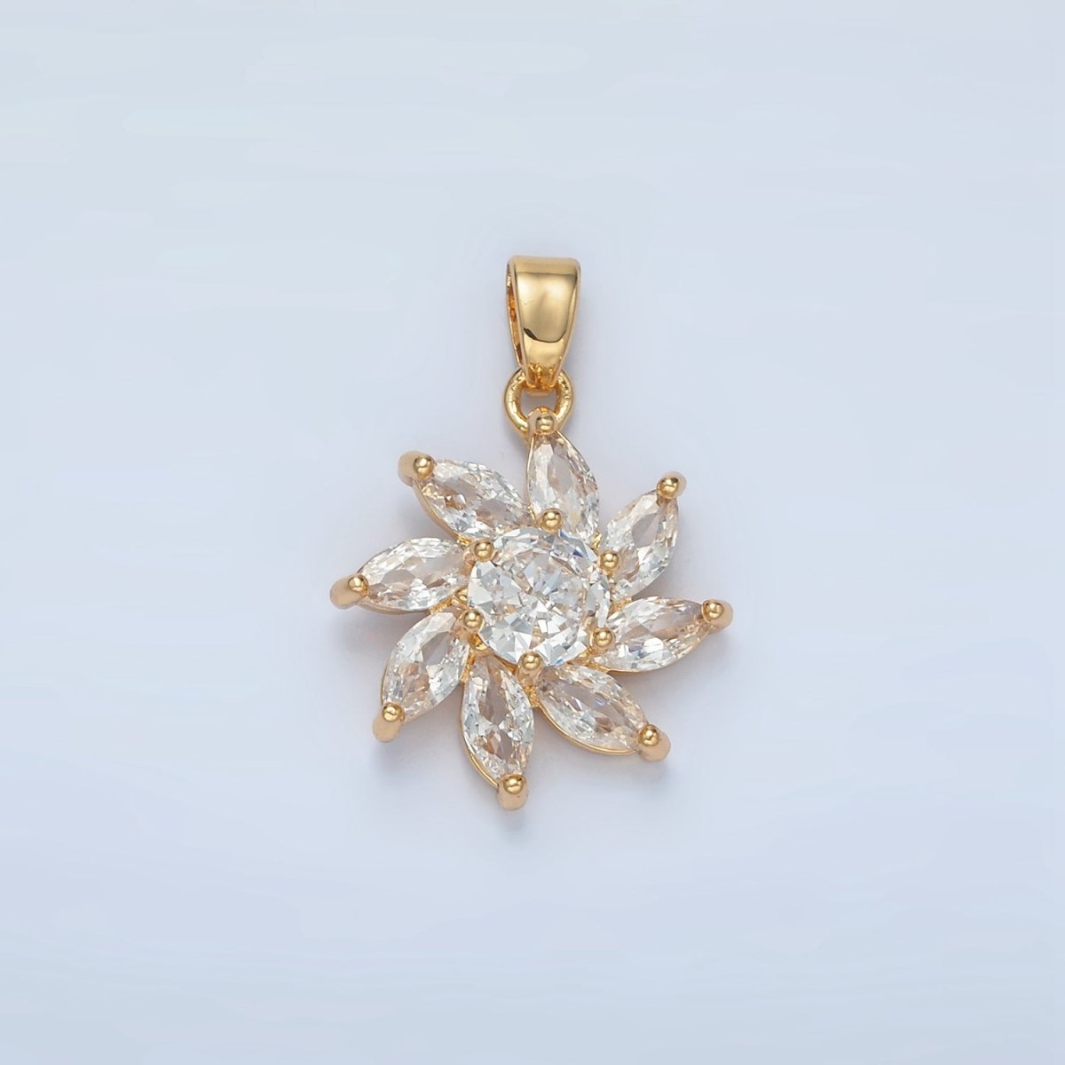 24K Gold Filled Clear CZ Marquise Petal Circular Flower Pendant | AA874