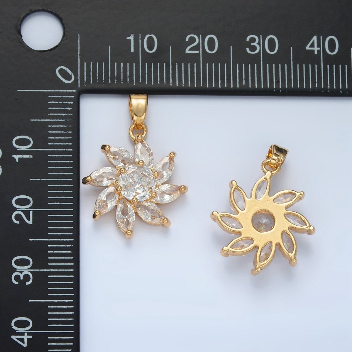 24K Gold Filled Clear CZ Marquise Petal Circular Flower Pendant | AA874