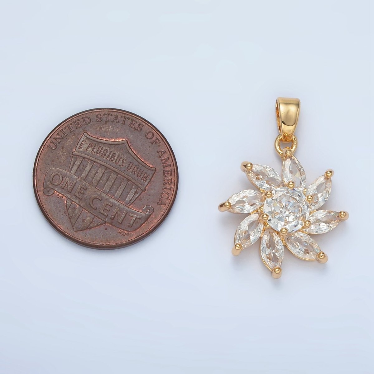 24K Gold Filled Clear CZ Marquise Petal Circular Flower Pendant | AA874
