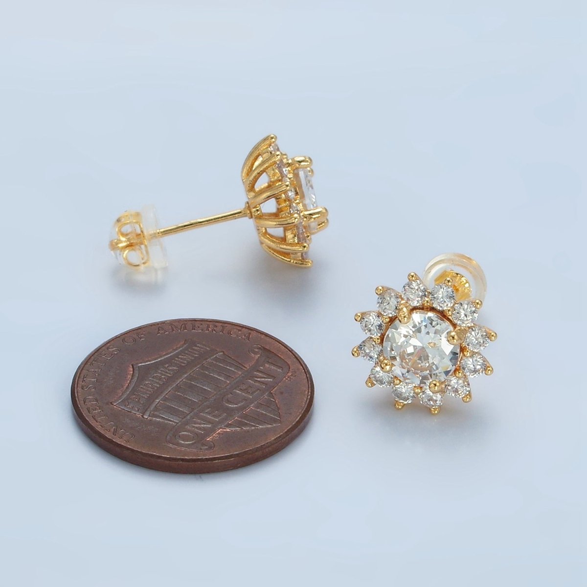 24K Gold Filled Clear CZ Celestial Sun Stud Earrings | AD738