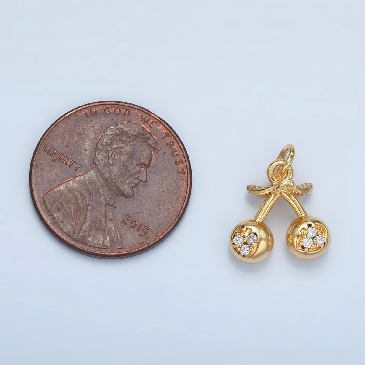 24K Gold Filled Clear CZ Micro Paved Cherry Fruit Mini Multidimensional Charm | E259
