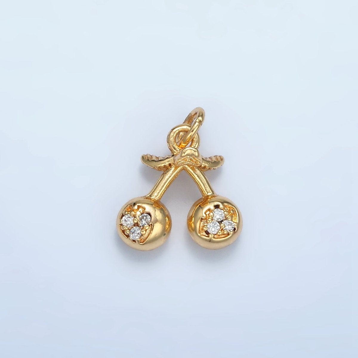 24K Gold Filled Clear CZ Micro Paved Cherry Fruit Mini Multidimensional Charm | E259
