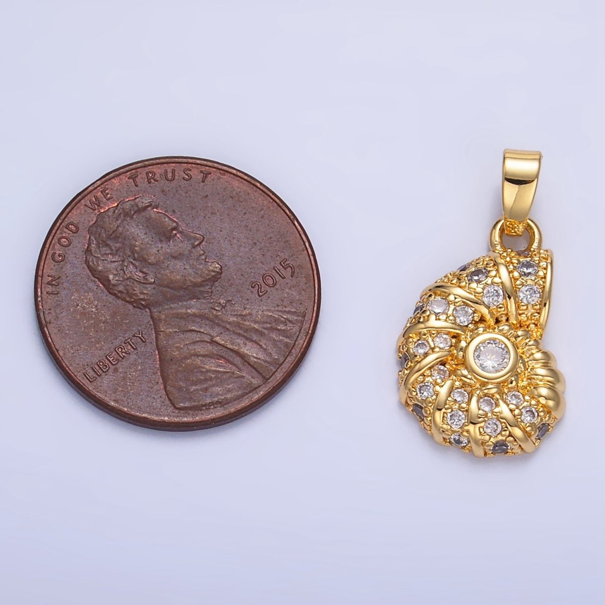 24K Gold Filled Clear CZ Micro Paved Clam Sea Shell Pendant | AA1045