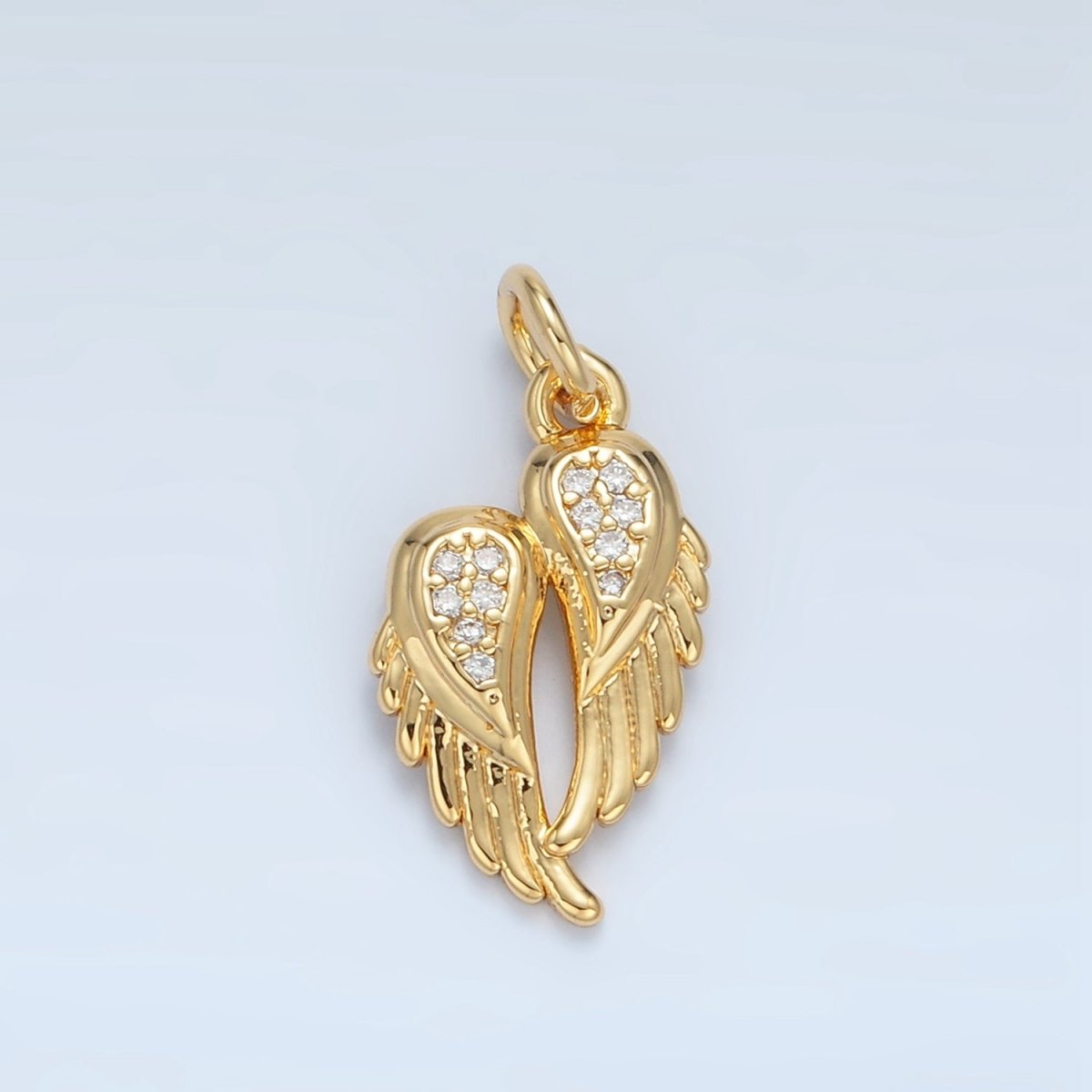 24K Gold Filled Clear CZ Micro Paved Double Angel Wings Charm | X291