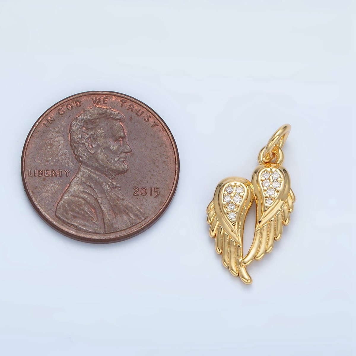 24K Gold Filled Clear CZ Micro Paved Double Angel Wings Charm | X291