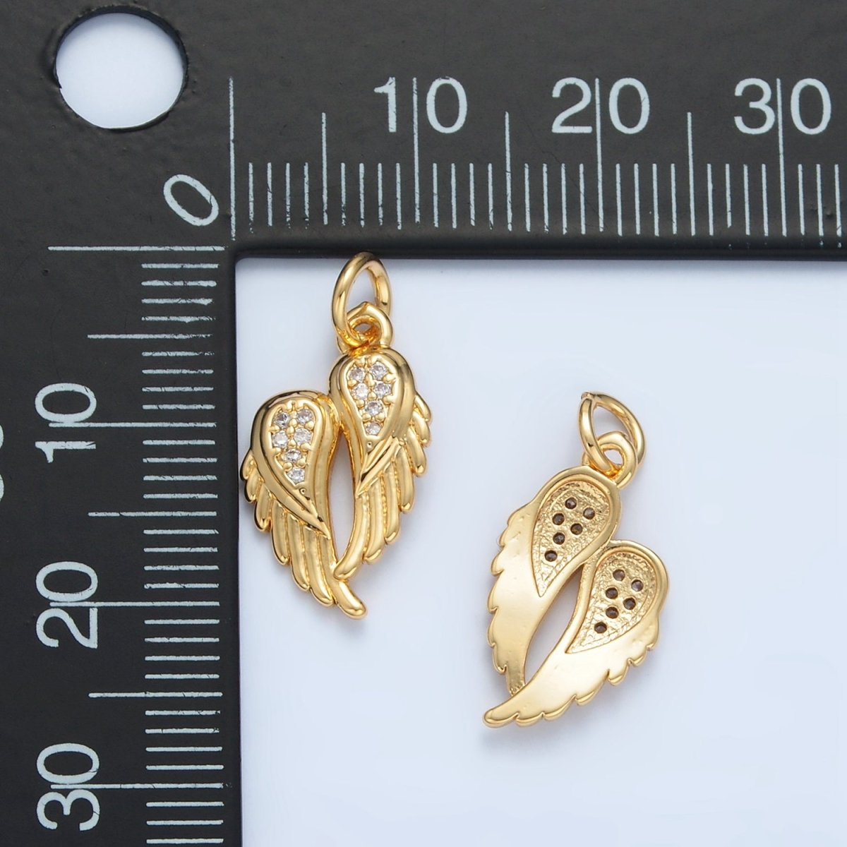 24K Gold Filled Clear CZ Micro Paved Double Angel Wings Charm | X291