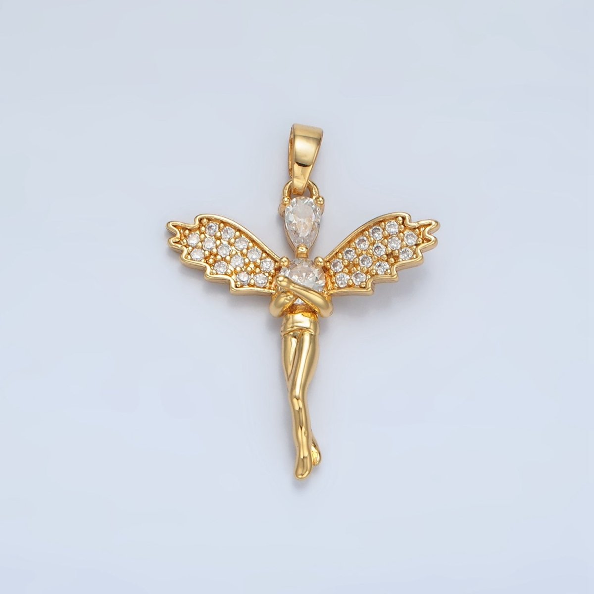24K Gold Filled Clear CZ Micro Paved Fairy Pendant | AA939