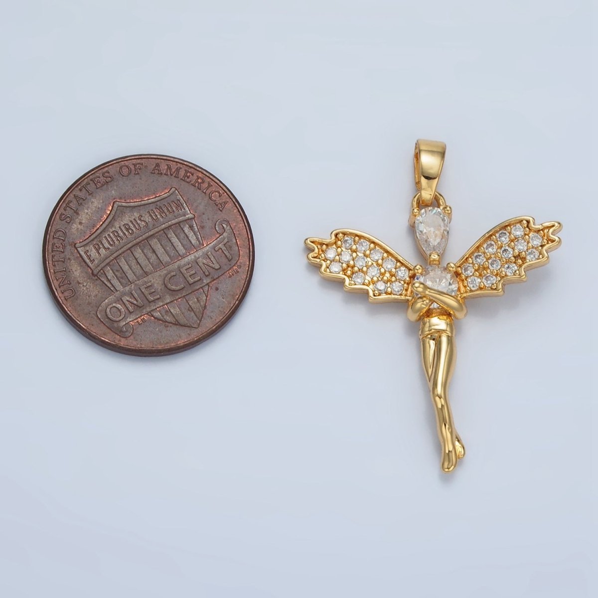24K Gold Filled Clear CZ Micro Paved Fairy Pendant | AA939