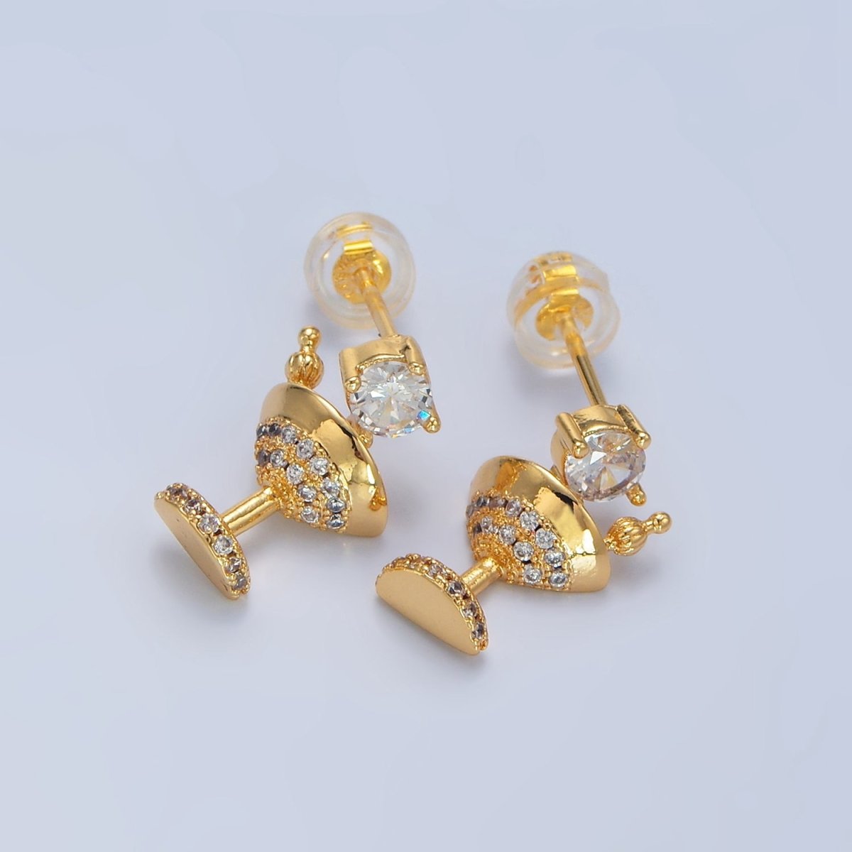 24K Gold Filled Micro Paved CZ Martini Alcohol Drink Stud Earrings | AD728