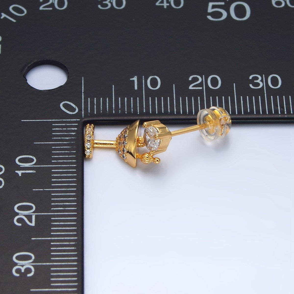 24K Gold Filled Micro Paved CZ Martini Alcohol Drink Stud Earrings | AD728