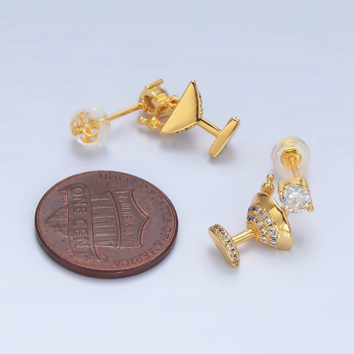 24K Gold Filled Micro Paved CZ Martini Alcohol Drink Stud Earrings | AD728