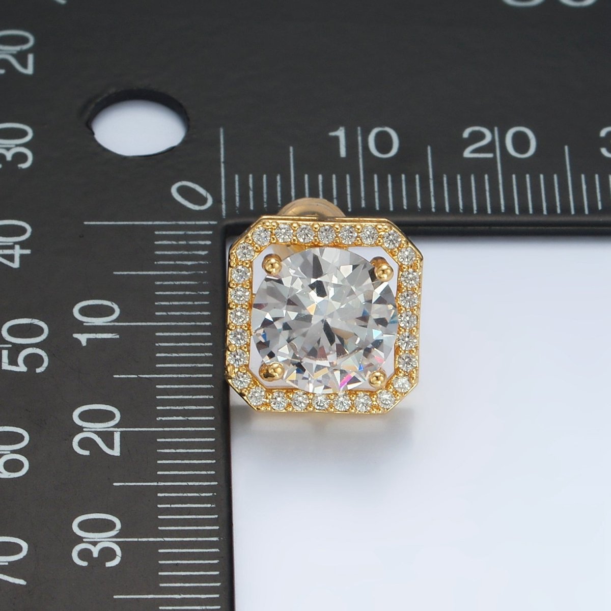 24K Gold Filled Clear CZ Micro Paved Open Square Stud Earrings | AD756