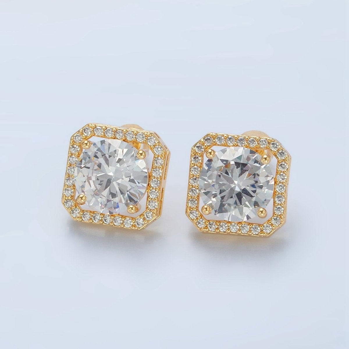 24K Gold Filled Clear CZ Micro Paved Open Square Stud Earrings | AD756