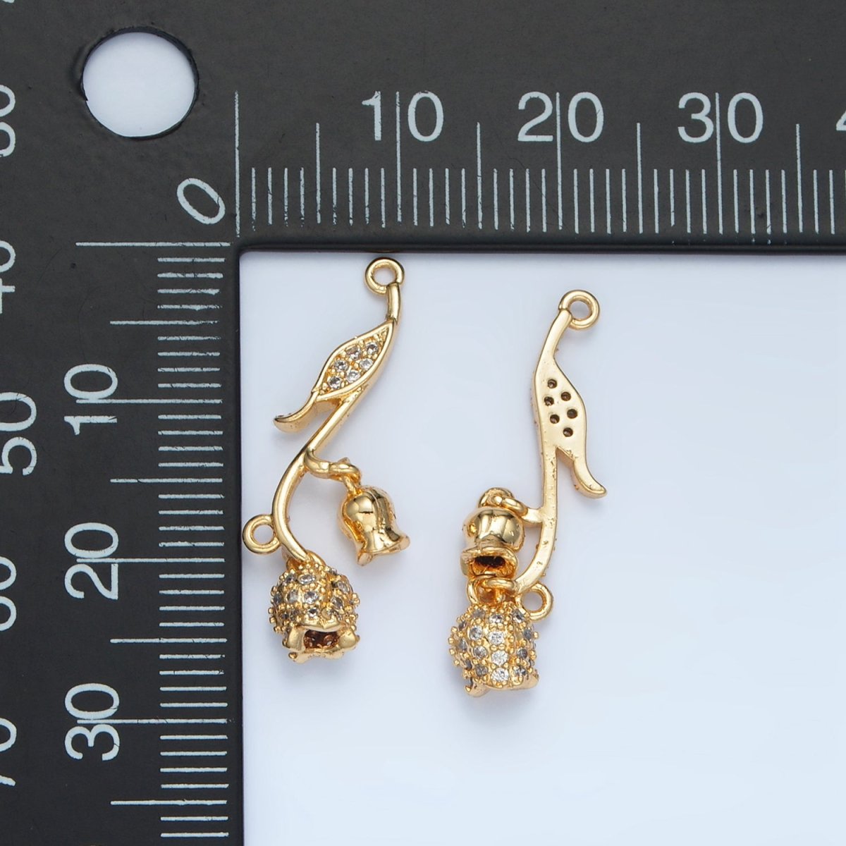 24K Gold Filled Clear CZ Micro Paved Rose Flower Connector | F127