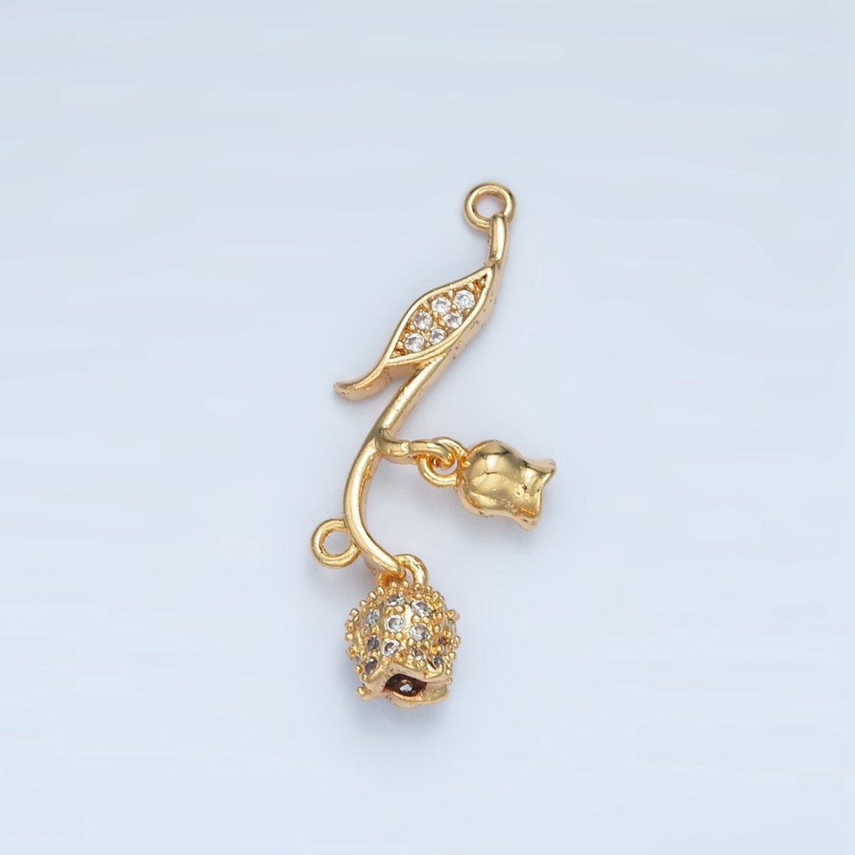 24K Gold Filled Clear CZ Micro Paved Rose Flower Connector | F127