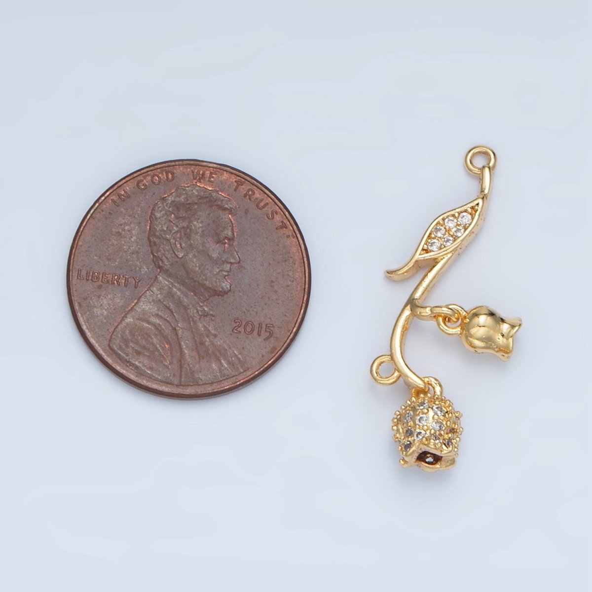 24K Gold Filled Clear CZ Micro Paved Rose Flower Connector | F127