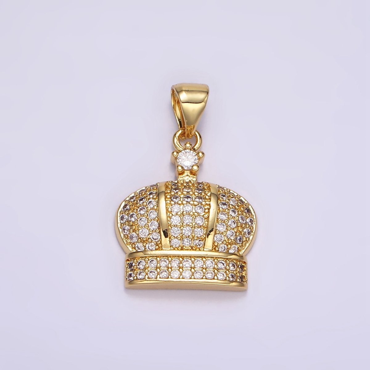 24K Gold Filled Clear CZ Micro Paved Royal Crown Pendant | AA055