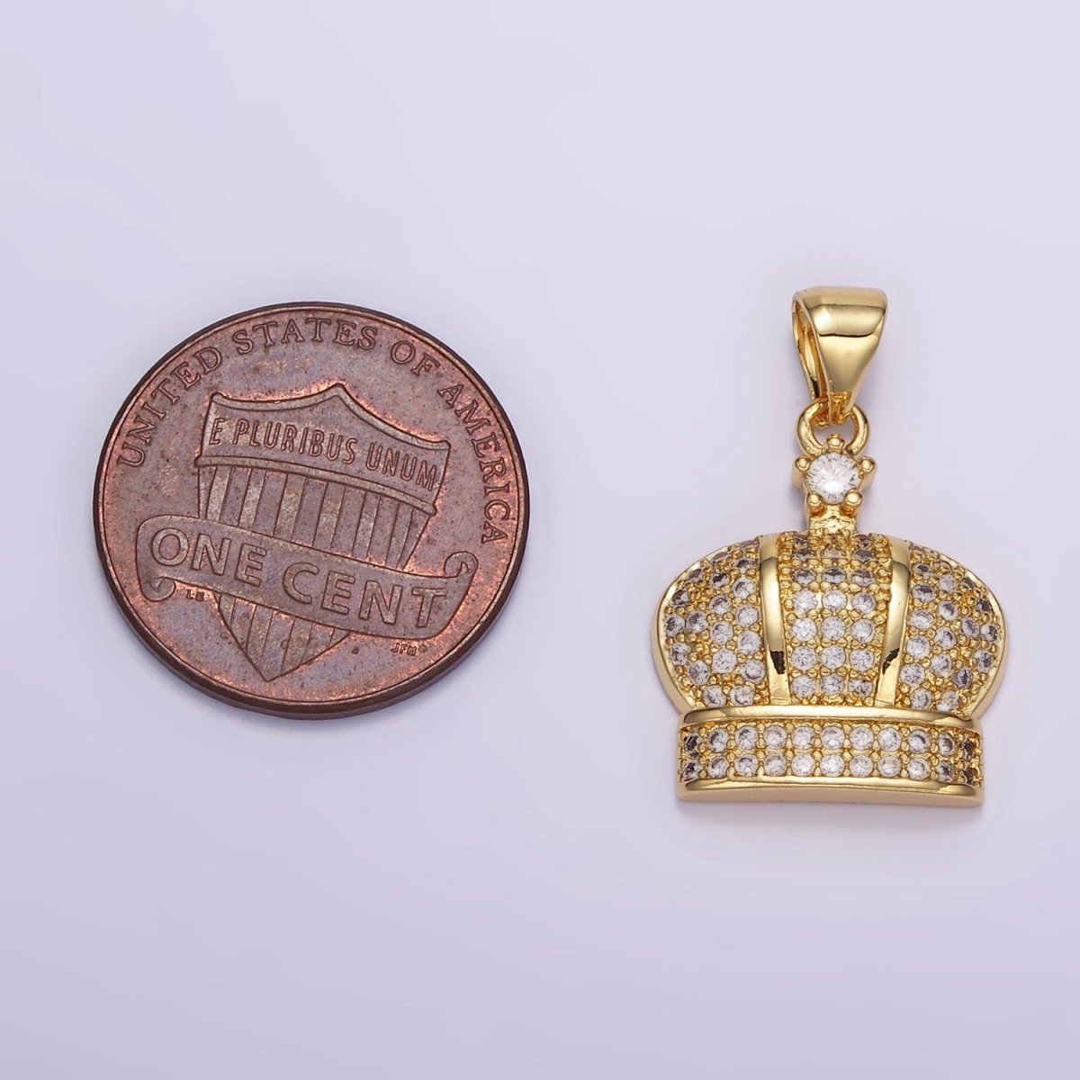 24K Gold Filled Clear CZ Micro Paved Royal Crown Pendant | AA055