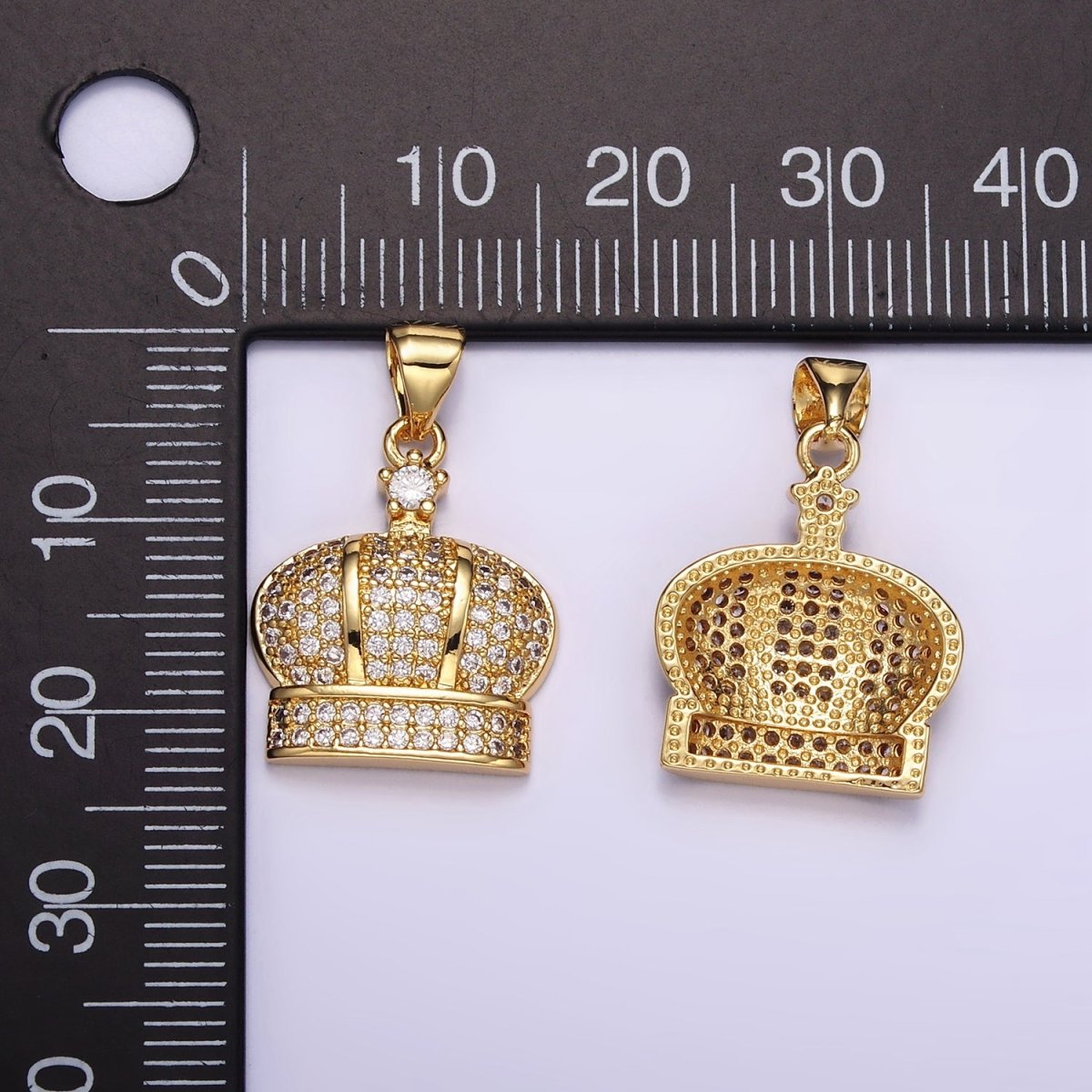 24K Gold Filled Clear CZ Micro Paved Royal Crown Pendant | AA055