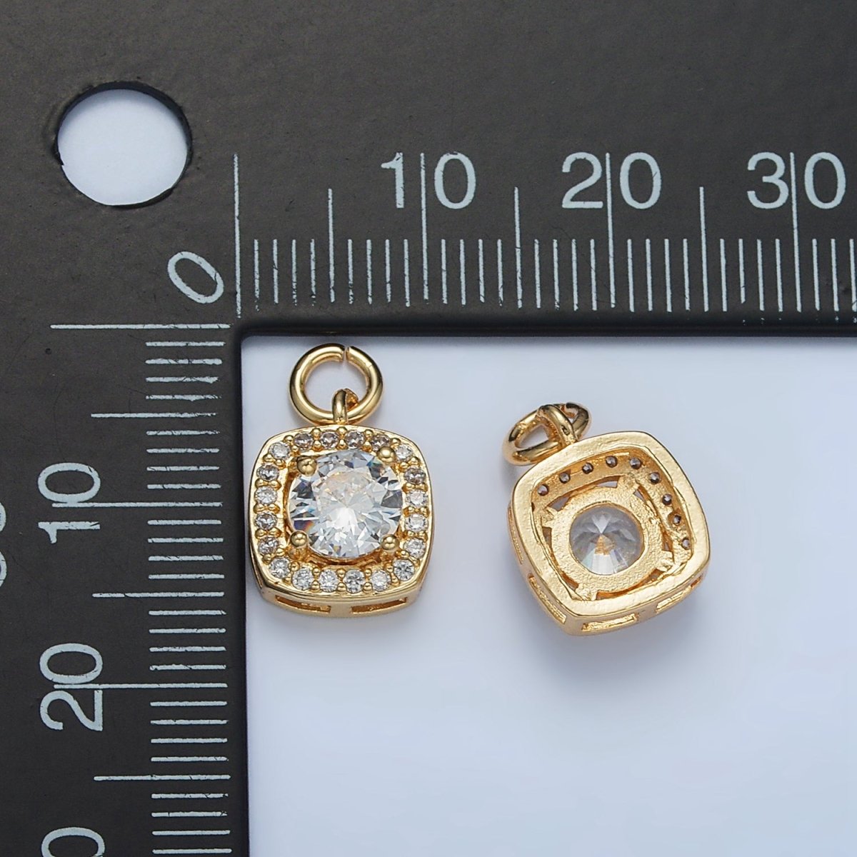 24K Gold Filled Clear CZ Micro Paved Square Mini Charm | E261