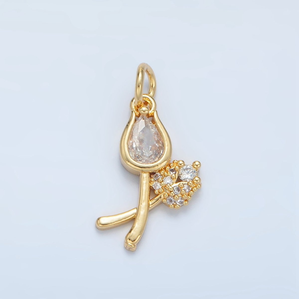 24K Gold Filled Clear CZ Micro Paved Tulip Flower Mini Charm | X294