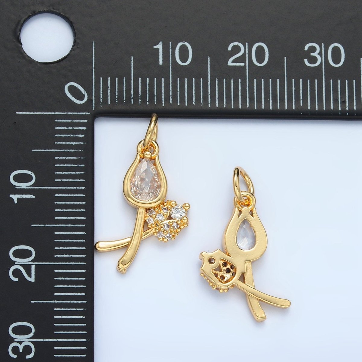 24K Gold Filled Clear CZ Micro Paved Tulip Flower Mini Charm | X294