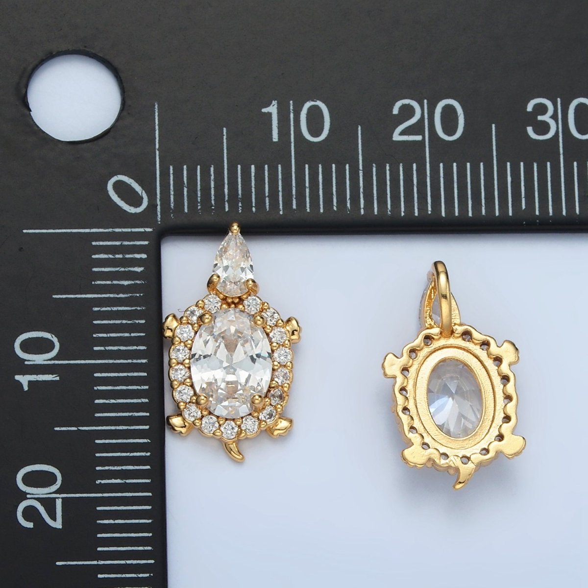 24K Gold Filled Clear CZ Micro Paved Turtle Tortoise Animal Back Loop Pendant | AA859