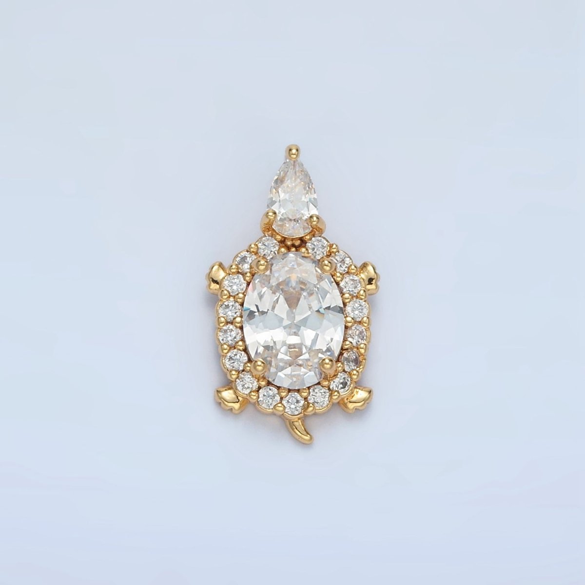 24K Gold Filled Clear CZ Micro Paved Turtle Tortoise Animal Back Loop Pendant | AA859