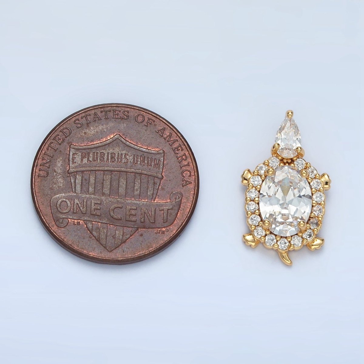 24K Gold Filled Clear CZ Micro Paved Turtle Tortoise Animal Back Loop Pendant | AA859