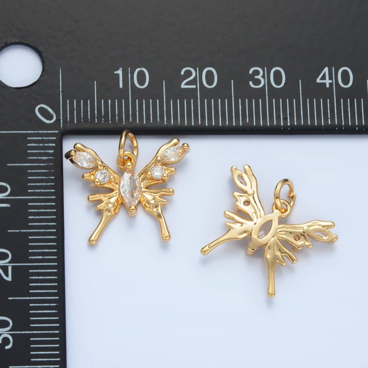 24K Gold Filled Clear CZ Molten Butterfly Mariposa Insect Charm | X289