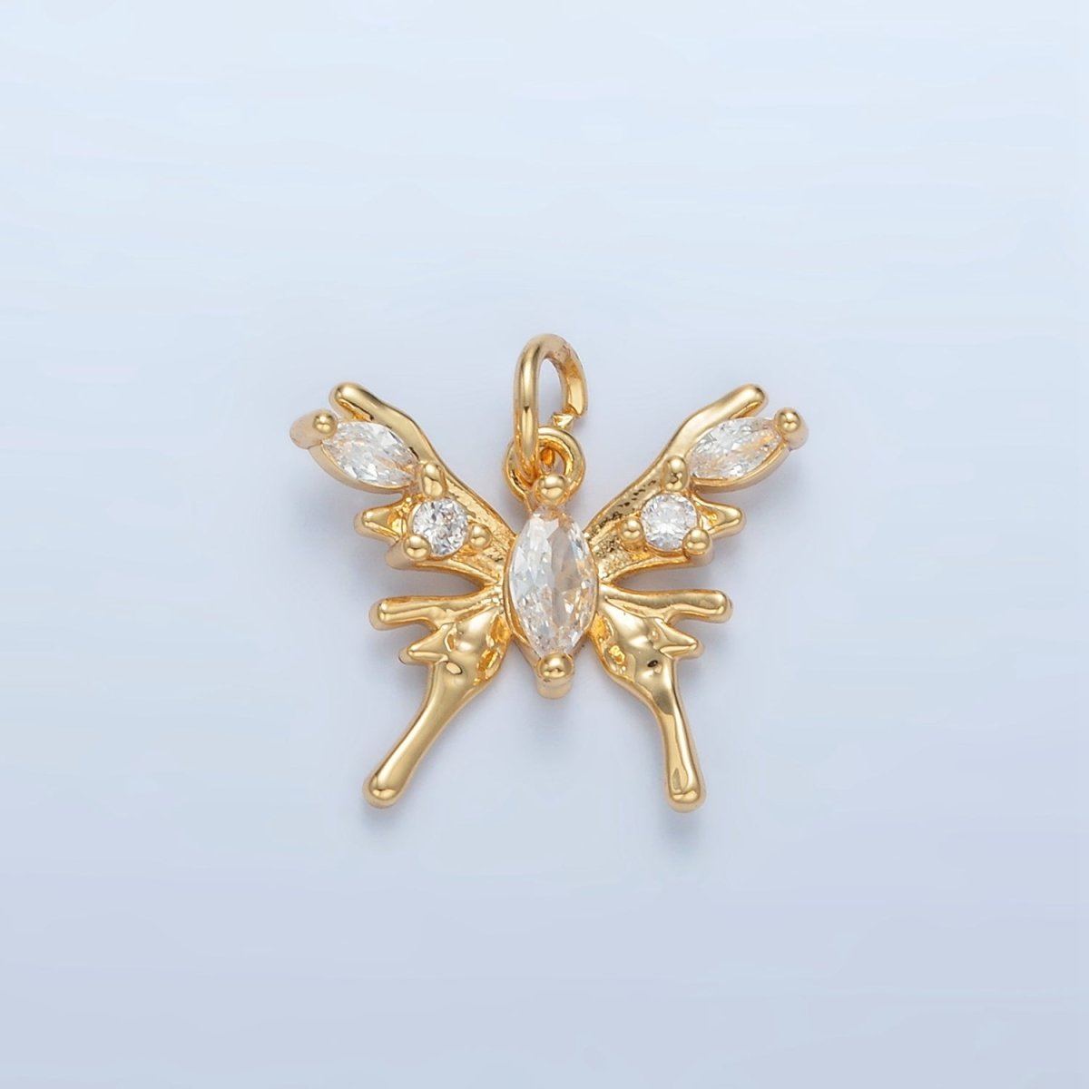 24K Gold Filled Clear CZ Molten Butterfly Mariposa Insect Charm | X289
