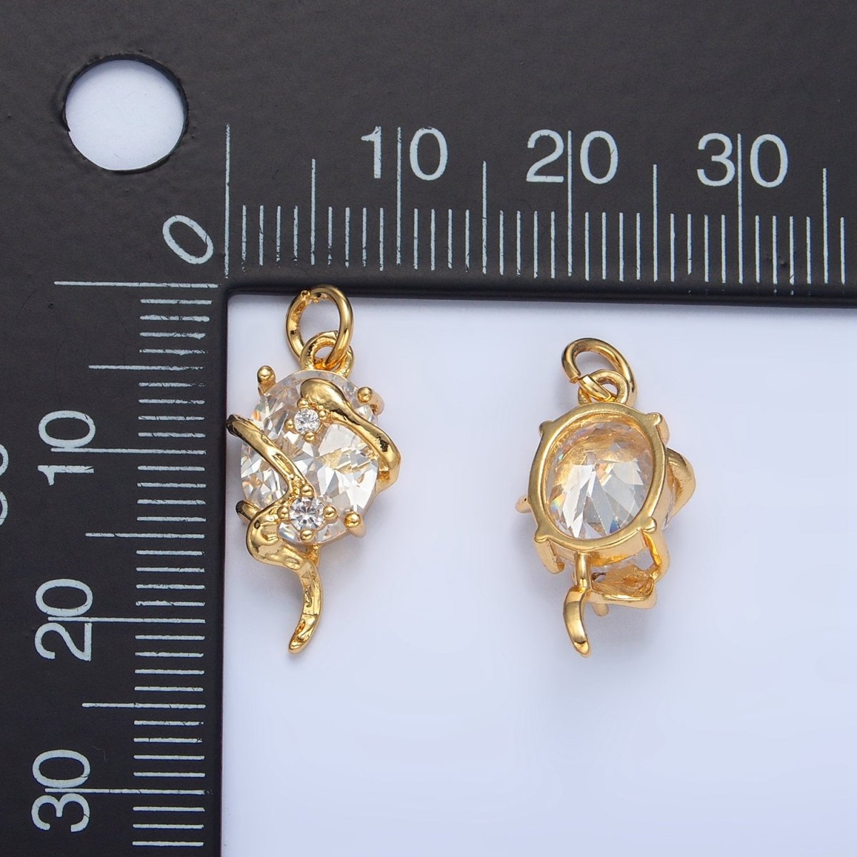 24K Gold Filled Clear CZ Molten Drip Wrap Geometric Charm | X740