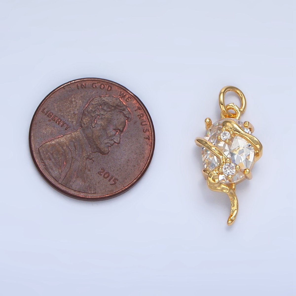 24K Gold Filled Clear CZ Molten Drip Wrap Geometric Charm | X740