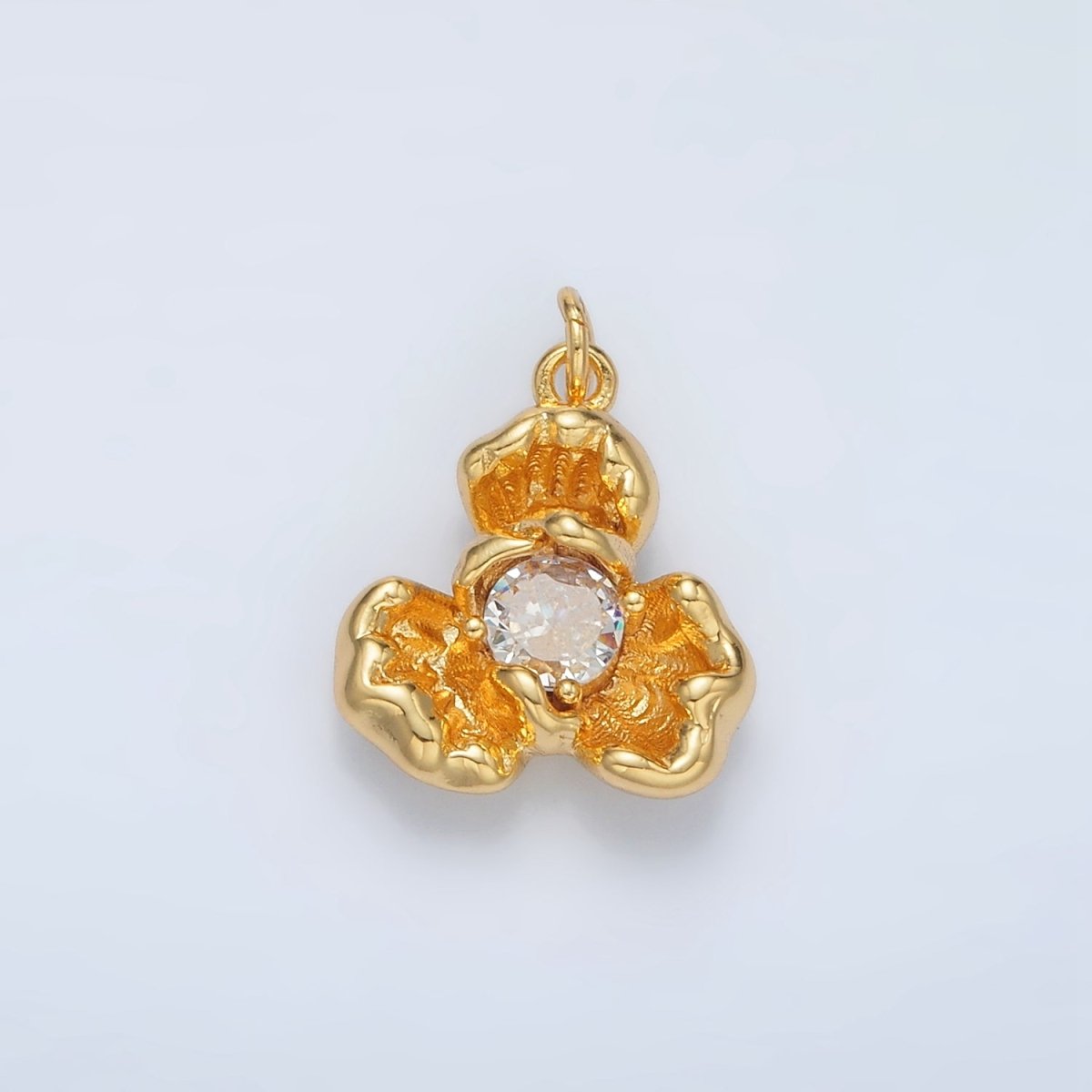 24K Gold Filled Clear CZ Molten Flower Petal Charm | AC104