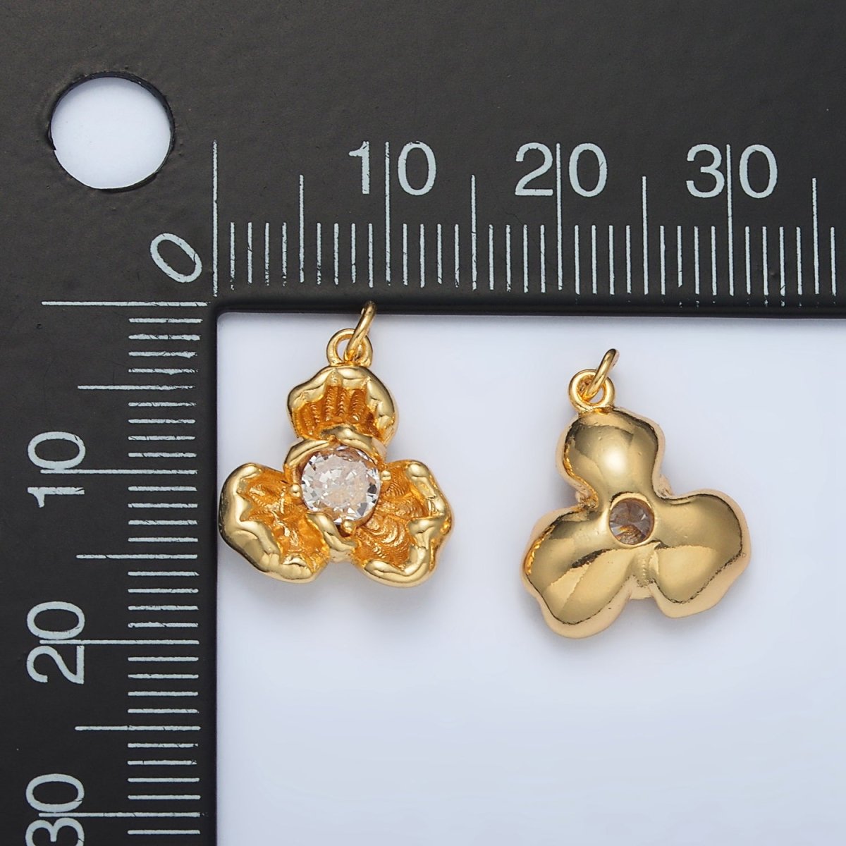 24K Gold Filled Clear CZ Molten Flower Petal Charm | AC104