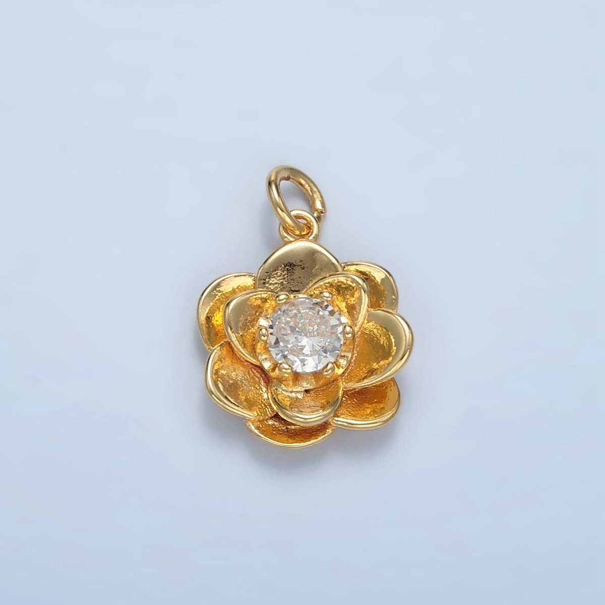 24K Gold Filled Clear CZ Multiple Curved Petal Flower Charm | E152