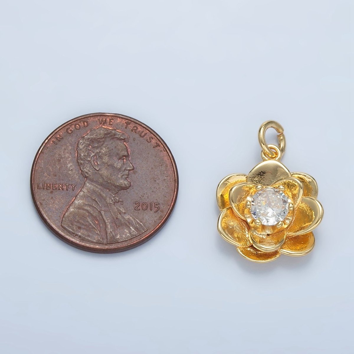 24K Gold Filled Clear CZ Multiple Curved Petal Flower Charm | E152